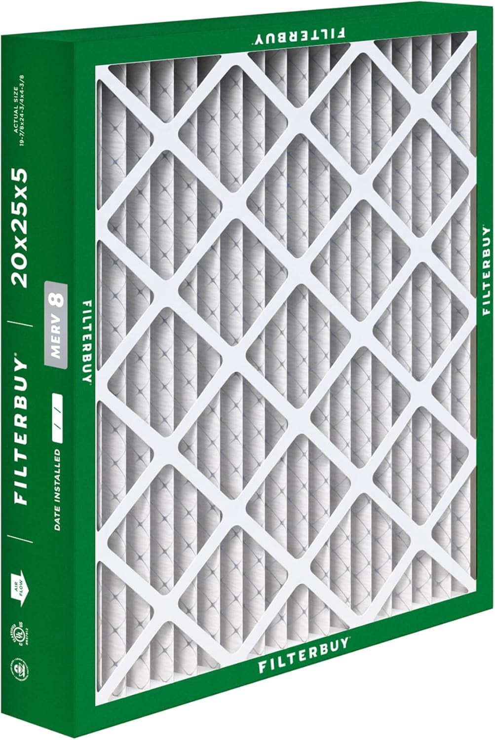 Filterbuy 20x25x5 Air Filter MERV 8 Dust Defense, Pleated HVAC AC Furnace Filter Replacement for Honeywell & More, 3-Pack