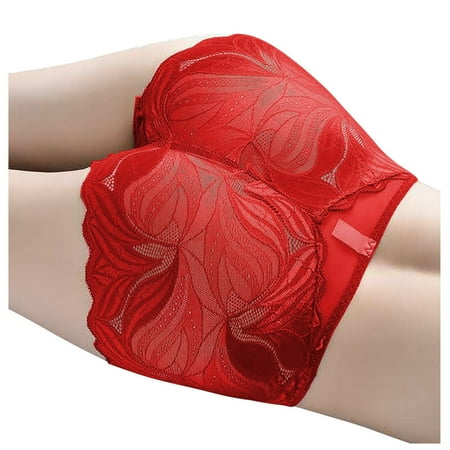 

BIZIZA Womens Briefs Boy Shorts Panties High Waisted Embroidered Sexy See Through Lingerie Red XL