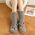 thumbnail image 3 of Cute Bear Embroidery Furry Slipper Socks for Women Non Slip Fuzzy Slipper Socks Winter Thermal Warm Home Sleeping Socks, 3 of 9