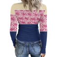 thumbnail image 4 of Women's Winter Slim-Fit Base Layer T-Shirt Fashionable Retro Floral Print V-Neck Pullover Long-Sleeved Top for Everyday Fashion and Comfort,Hot Pink,L, 4 of 6