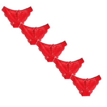 

Womens Underwear Brief Low Waist Comfortable Hollow Lace Ruffle Bow Panties5PC