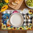 thumbnail image 4 of Farmhouse Rooster Placemats Set of 8, Black Plaid Botanical Sunflower Floral Placemats for Dining Table, Place Mats for Kitchen Tabletop, Waterproof Wipeable Dining Table Mats Set, 4 of 9