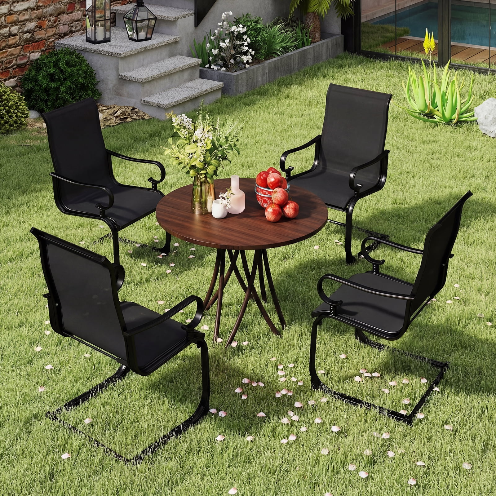 Costway Set of 2 Patio Chairs C-Spring Motion Chairs with Quick-drying & Breathable Fabric Black