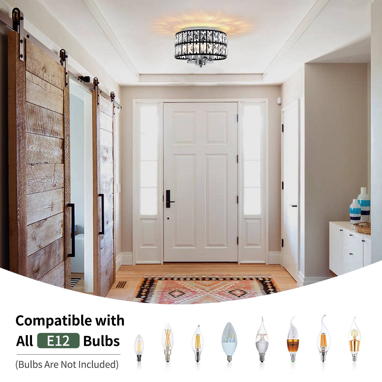 4-Light Modern Dimmable Crystal Flush Mount Ceiling Light for Dining Room, Living Room, Bedroom