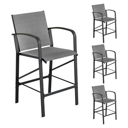 Outdoor Bar Stools Set of 4, Grey - Comfortable Patio Bar Height Chairs w/ Mesh Seat, 30'' Height, 330lb Capacity, All-Weather