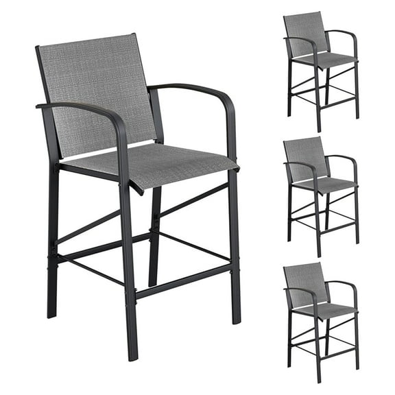 Outdoor Bar Stools Set of 4, Grey - Comfortable Patio Bar Height Chairs w/ Mesh Seat, 30'' Height, 330lb Capacity, All-Weather