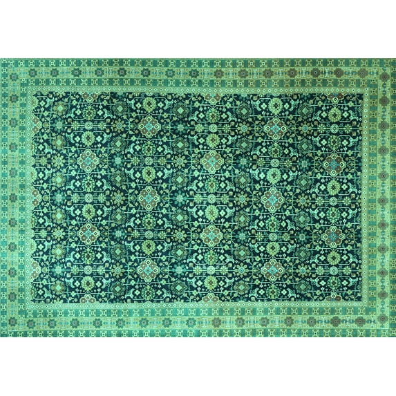 Ahgly Company Machine Washable Indoor Rectangle Persian Turquoise Blue Traditional Area Rugs, 3' x 5'