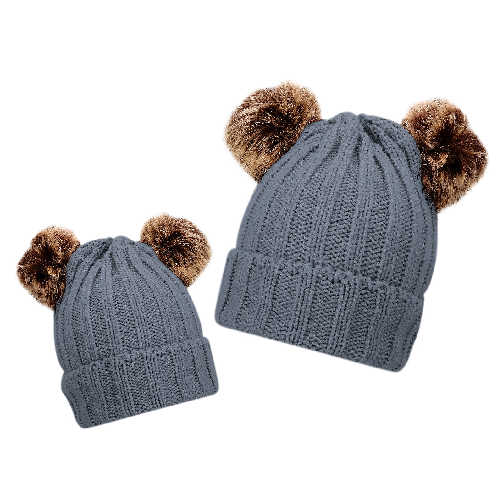 USA Women Baby Kid Warm Winter Knit Wool Beanie Fur Pom Bobble Hat Crochet Cap 
