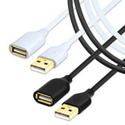 Cordon d'extension USB, Besgoods 2-Pack USB 2.0 Câble d'extension USB de 6 pieds - Un mâle à une femelle avec des connecteurs plaqués or - Noir Blanc