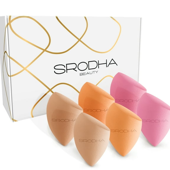 SRODHA Beauty Makeup Sponges - Set of 6 - For Foundation Cream Powder - Tapered Neutral