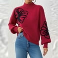 thumbnail image 2 of dGslk Women’s Long Sleeve Pullover Sweater with Mock Neck and Oversized Floral Pattern Soft Knit Casual Top for Autumn Winter Red L, 2 of 4