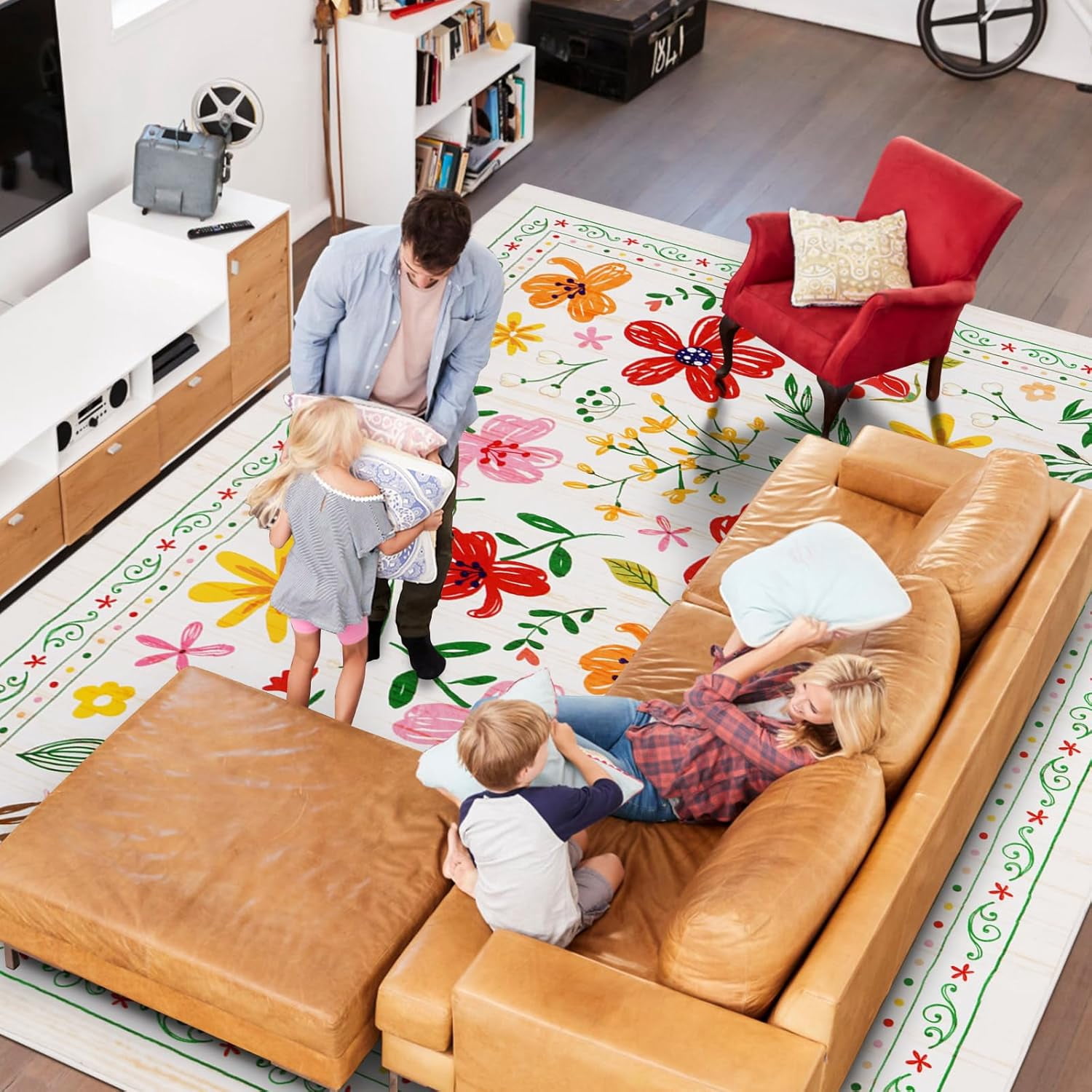 BLEUM CADE 8x10 Area Rug, Floral Rugs for Living Room, Lightweight Non Slip Washable Rug, Indoor Low Pile & Non-Shedding Vintage Rugs Carpet for Bedroom, Living Room, Dining Room, White