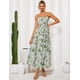 thumbnail image 4 of Vestido largo GRACE KARIN elegante con estampado floral escalonado en gasa verde, 4 of 6