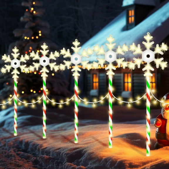 10PK 28inch 250 LED 8 Modes Christmas Pathway Snowflake Lights Outdoor Decoration Flashing Waterproof Outdoor Lighted Up Christmas Light Decor for Garden Yard