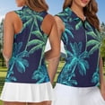 thumbnail image 4 of Jeiento Tropical Palm Tree Matching Golf Shirts for Couples Moisture Wicking Mens Short Sleeve Golf Shirt Womens Sleeveless Quarter Zip Tennis Tank Top Quick Dry Couple Golf Apparel, 4 of 7