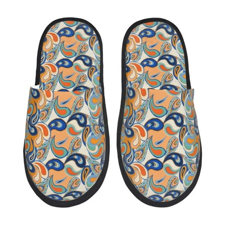 

Fuzoiu Fashionable Paisley Print Unisex Furry Slippers Plush Indoor Shoes Trendy House Slippers Anti-Skid EVA Sole House Shoes for Home Office and Travel -Large