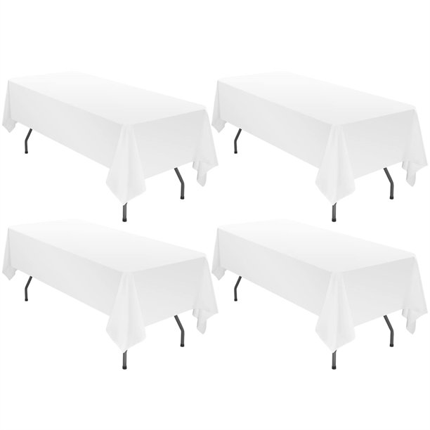 4 Packs Tablecloth 90 x 156 Inch, White Polyester Table Cloth for 8ft
