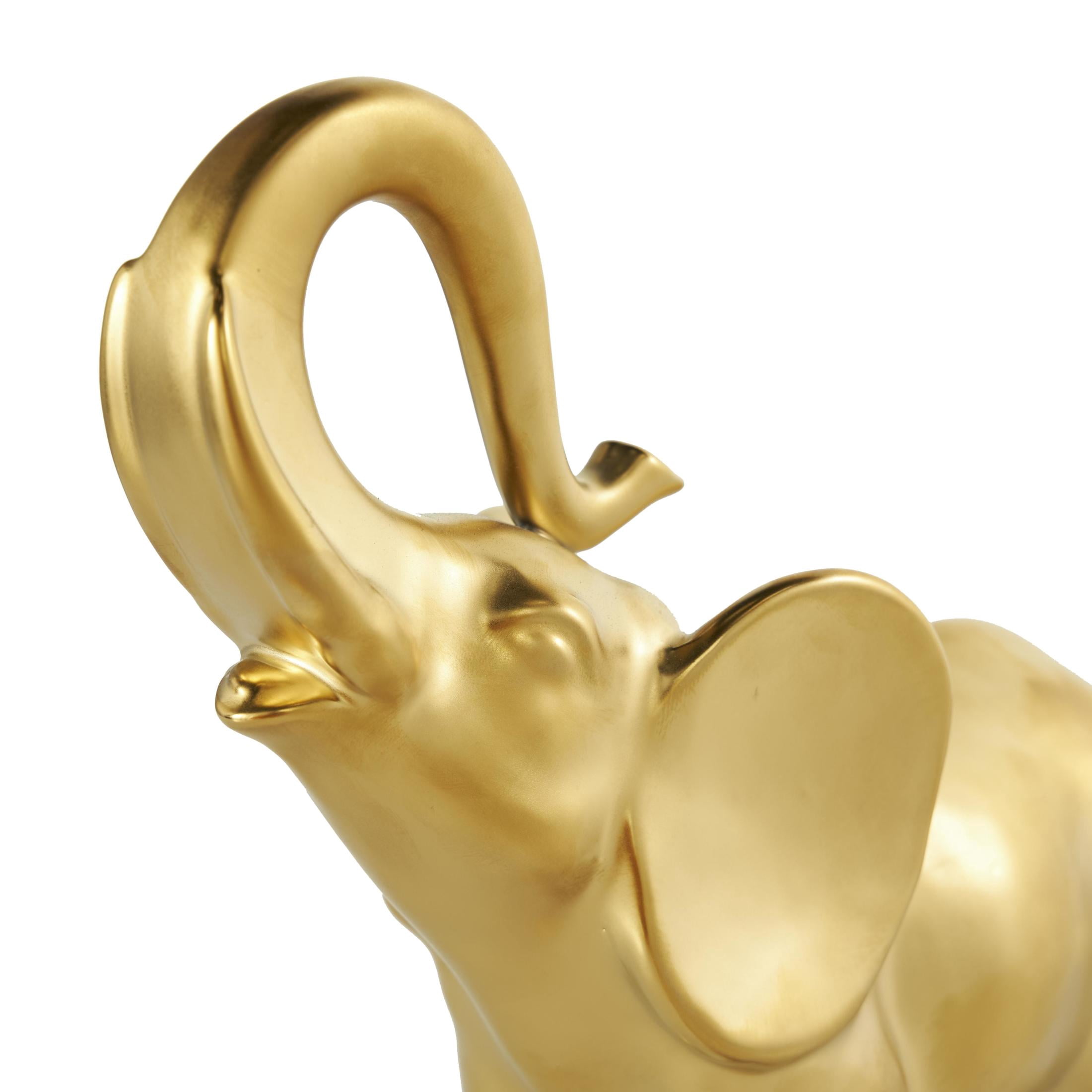 10" x 11" Gold Ceramic Standing Elephant Sculpture, by DecMode