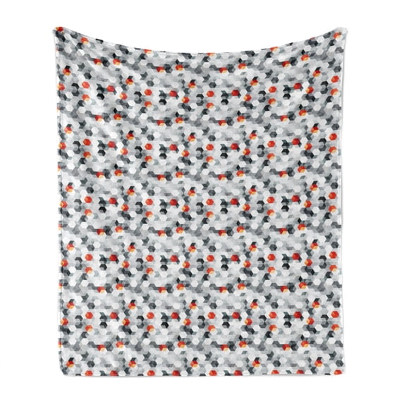 Geometric Soft Flannel Fleece Blanket, Hexagon and Cubes Pattern Simple Polygonal Design Inspirations with Grunge Effect, Cozy Plush for Indoor and Outdoor Use, 70" x 90", Multicolor, by Ambesonne