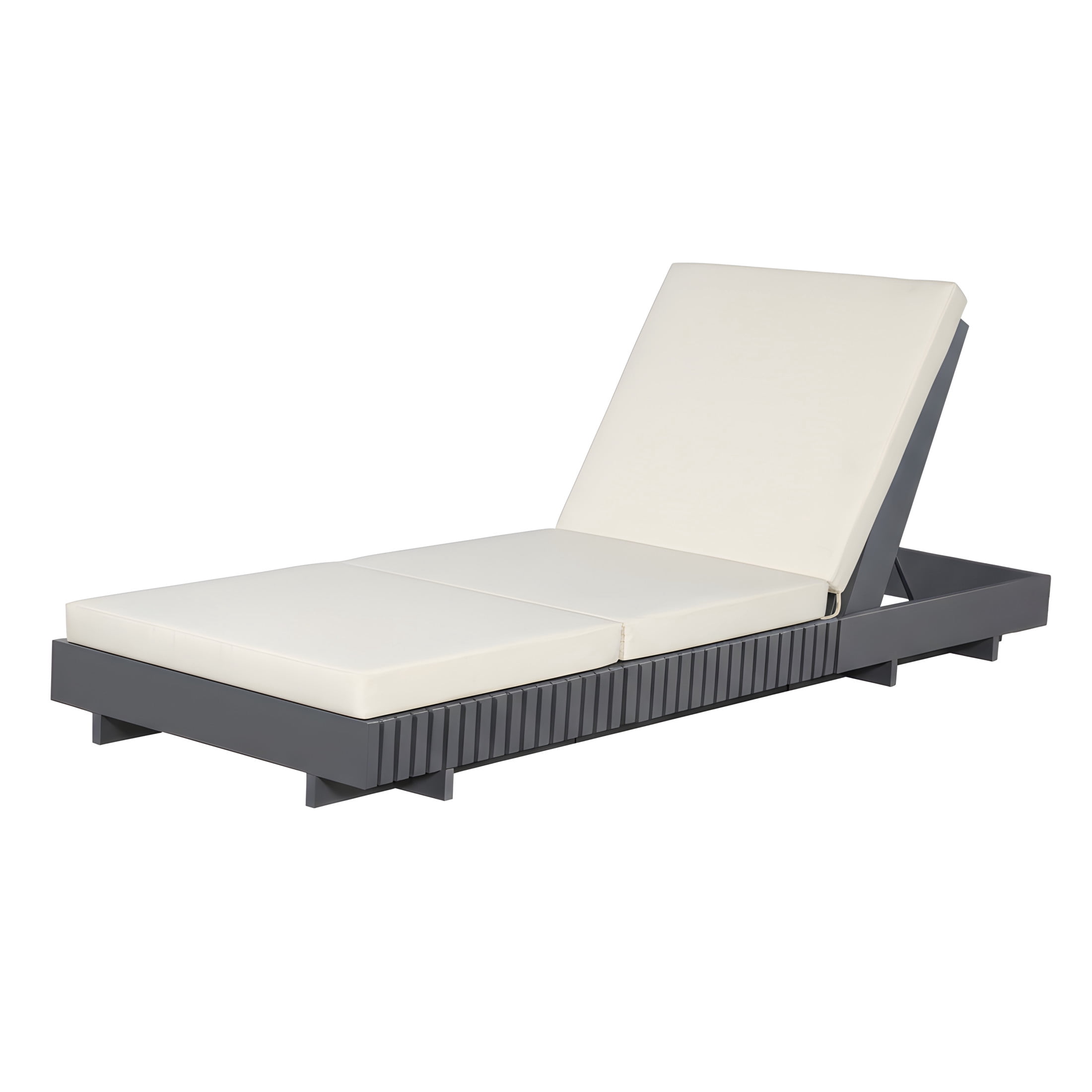 Christopher Knight Home Outdoor Chaise Lounge with 3-Fold Cushion, Adjustable Recliner, Dark Gray + Cream