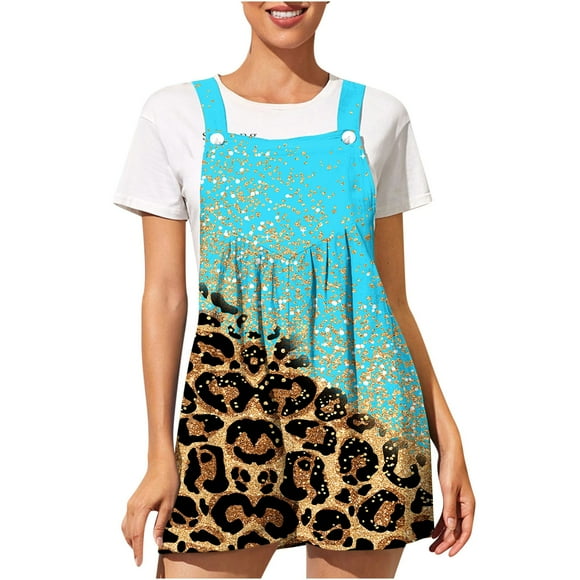 Summer Shorts Overalls for Women Leopard Patchwork Shortalls Casual Loose Fit Wide Leg Short Pants Outfits Rompers