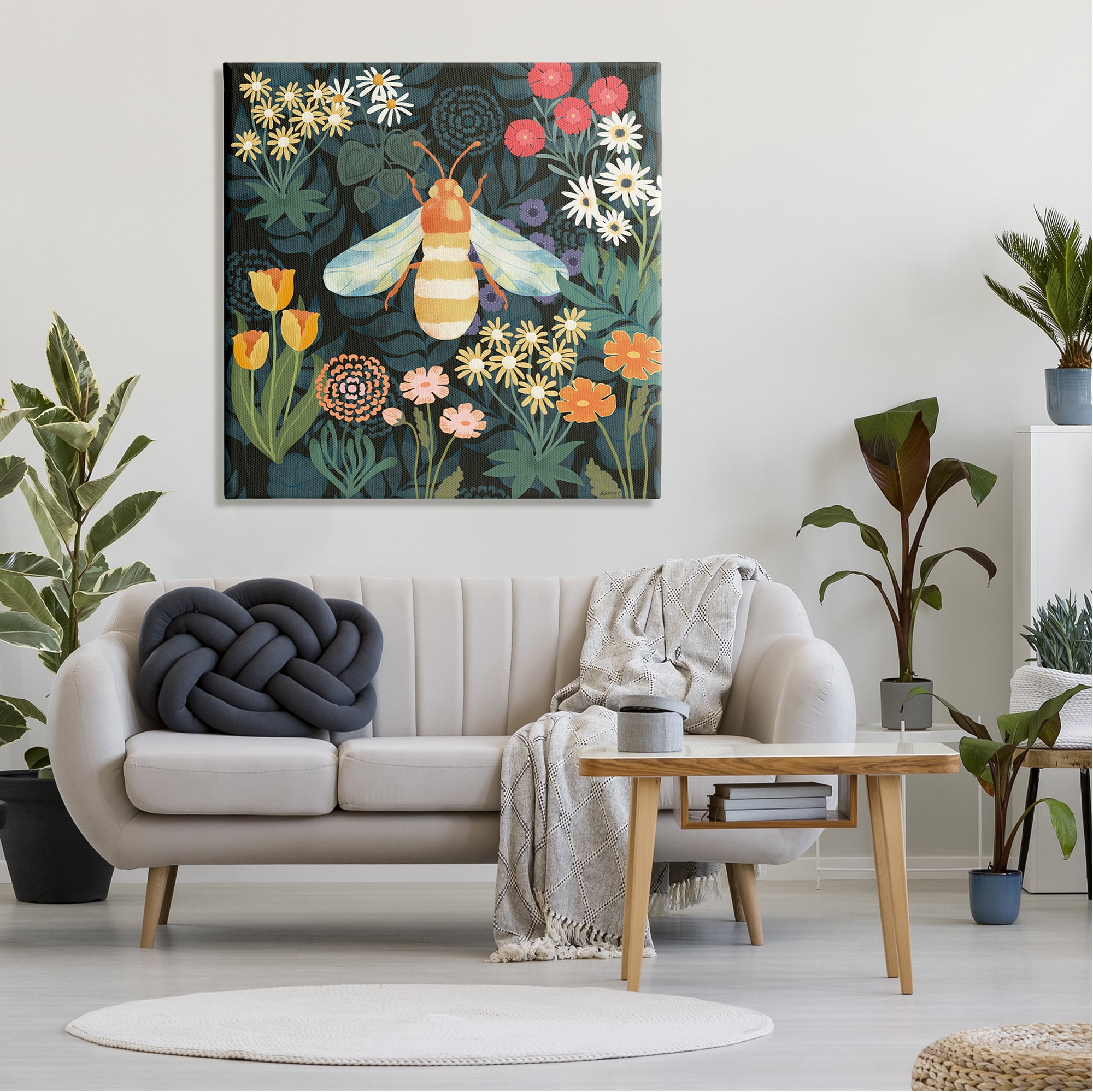 Stupell Industries Bumble Bee Garden Pattern Botanical & Floral Painting Gallery Wrapped Canvas Art Print Wall Art, 36 x 36