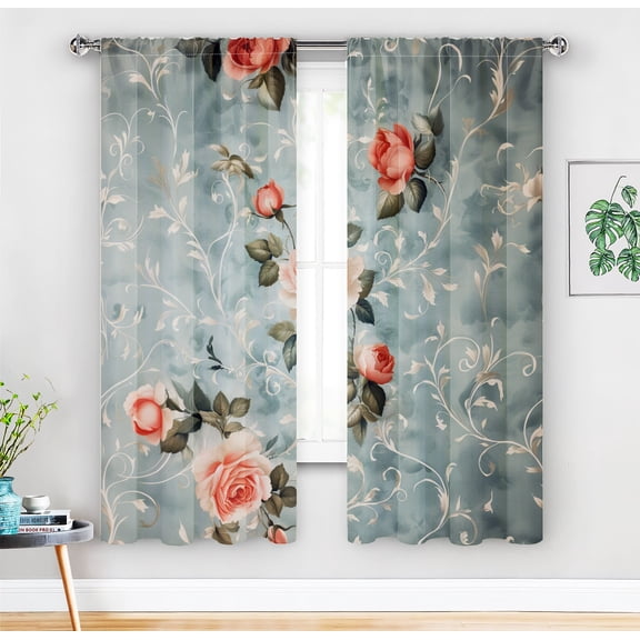 Floral Blackout Curtains – Pink Rose Curtain Decorations for Home, Living Room, and Bedroom Decoration,A