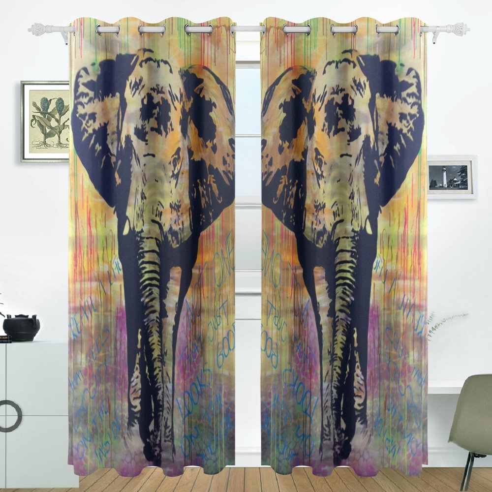 POPCreation Elephant Painting Window Curtain Blackout Curtains
