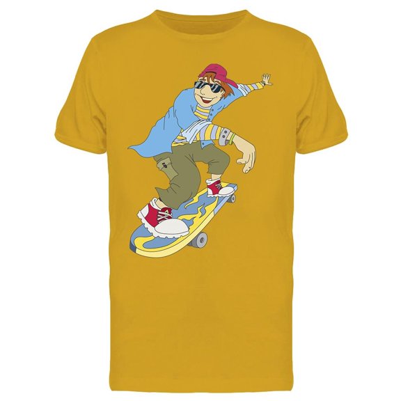 Cartoon Boy Skateboarding T-Shirt Men -Image by Shutterstock, Male 3X-Large