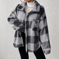 thumbnail image 6 of Fashion Fleece Plaid Jackets for Womens Casual Button Turndown Collar Long Sleeve Oversize Jacket Coat, 6 of 8