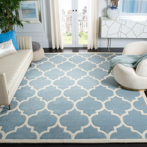 SAFAVIEH Chatham Gavin Geometric Wool Area Rug, Blue/Ivory, 7' x 7' Square