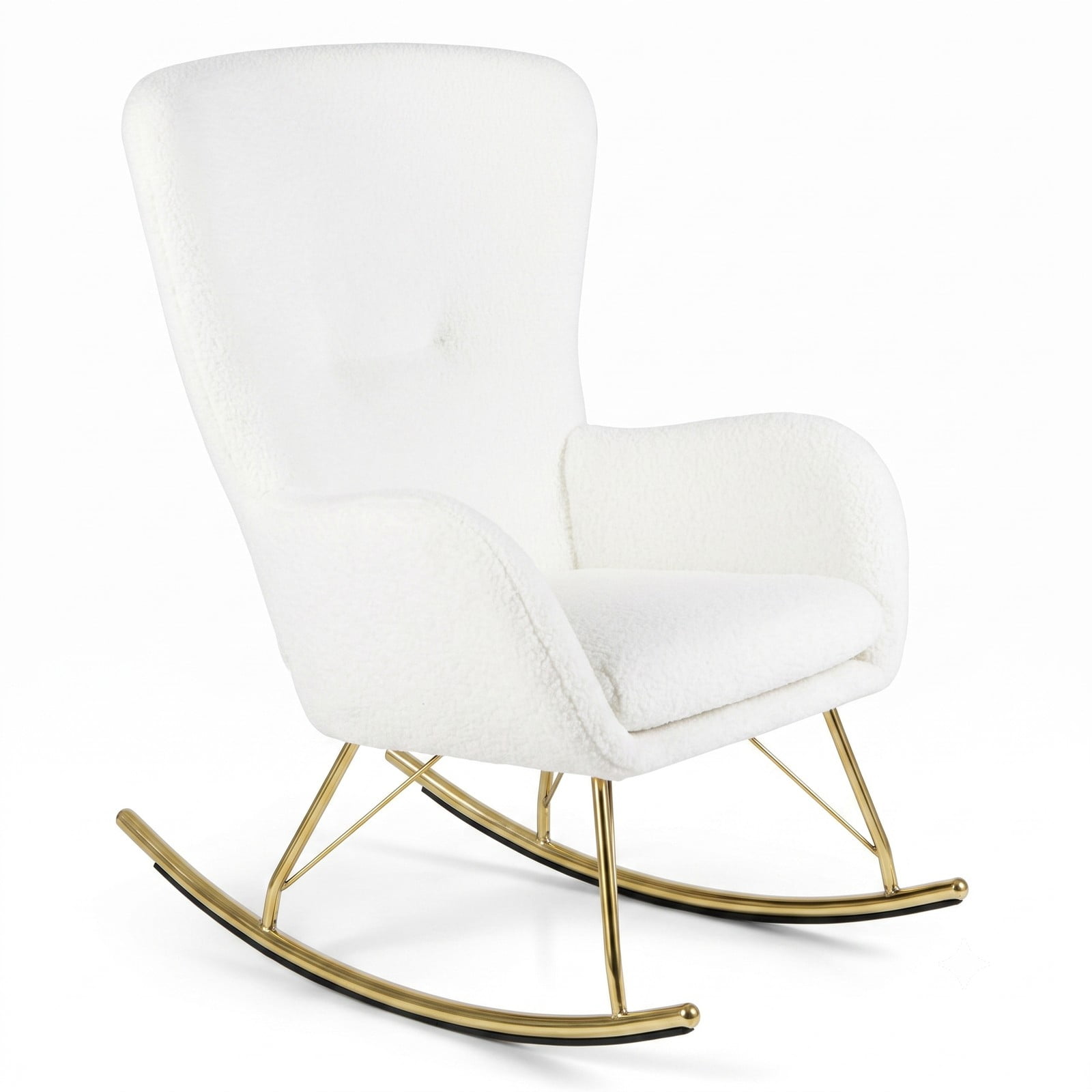 Furnibear Nursery Rocking Chair with Curved Backrest and Armrests, Upholstered Teddy Fleece Glider Rocker with Metal Legs for Living Room Bedroom Nursery, 330, White