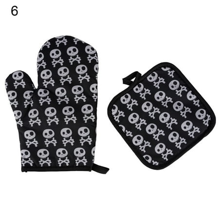

FaLX Microwave Oven Mitts Temperature Resistance Thick Anti-scalding Halloween Pattern Microwave Oven Mitts with Mat for Home