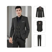 3 Piece Linen Suits for Men Slim Fit Casual Beach Wedding Summer Grooms Groomsmen Linen Blazer Pants Suit Black 3XL