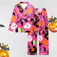 thumbnail image 2 of Womens Halloween Pajamas Theme Full Printed 2 Pc Long Sleeve Pocket Button Down Lapel Shirts Loose Casual Pants Soft Fall Winter Silk Nightwear Cute Comfy Loungewear Sets Woman Hot Pink L, 2 of 7