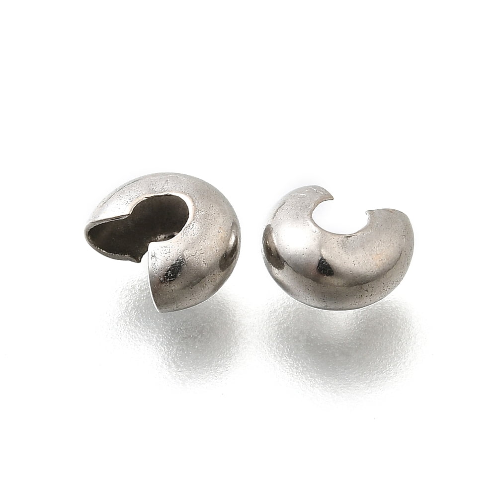 304 Stainless Steel Crimp Beads Covers Stainless Steel Color 6.5x5.5x3.5mm