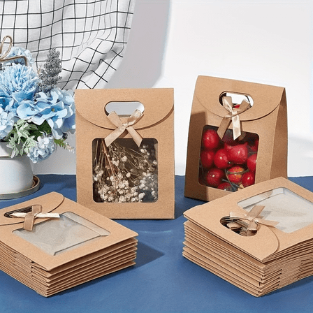 20pcs Kraft Paper Gift Bags with Transparent Window and Handles - Eco-Friendly Blank Vertical Favor Bags