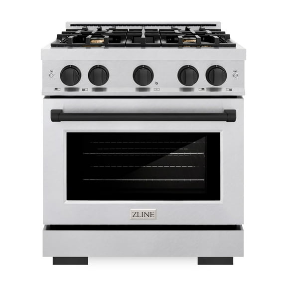 ZLINE Autograph Edition 30 in. 4.2 cu. ft. Dual Fuel Range with 4 Burner Gas Cooktop and Electric Convection Oven in DuraSnow Stainless Steel with Matte Black Accents (HDRSZ-30-MB)