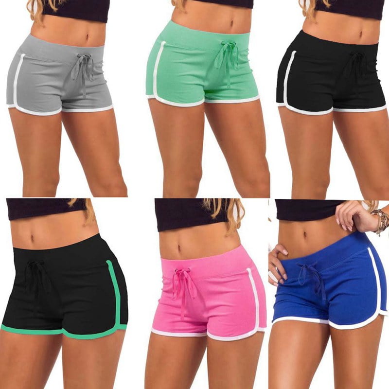 Fast Drying Drawstring Women Shorts Casual Color Block Elastic