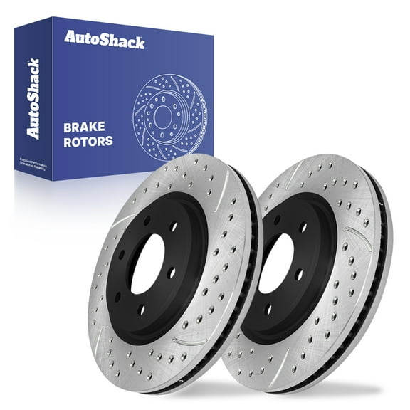 AutoShack Front Vented Drilled & Slotted E-Coated Brake Rotors 2-PC Set Replacement for 2007-2015 Nissan TITAN 2007-2015 Nissan Armada 2014-2024 INFINITI QX80 ShadowGuard 13.77" (349.7 mm)