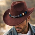 thumbnail image 4 of Qwertyu Western Cowboy Hat for Men Women Classic Fedora Hat with Buckle Belt Coffee, 4 of 6