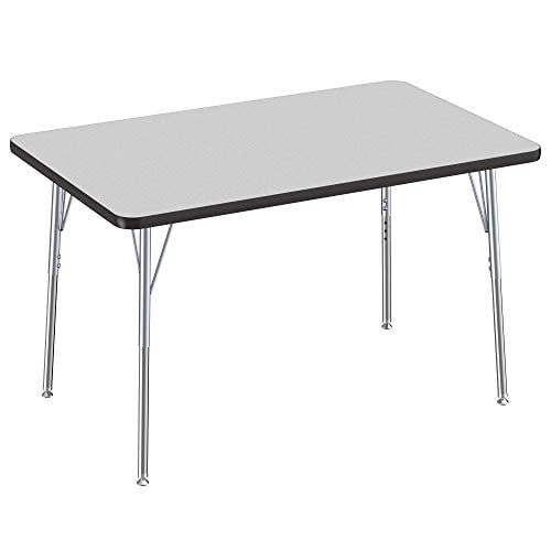 Gray Top and Black Edge 24 x 36 inch Standard Legs with Swivel Glides Adjustable Height 19-30 inches FDP Rectangle Activity School and Office Table 