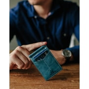 Serman Brands Slim Wallets for Men | Money Clip | RFID Blocking with Front Pocket | Men Bifold | Leather Wallet | Arctic Blue