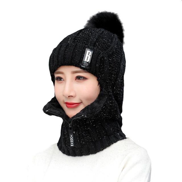Jumpingount Gorros de punto de invierno a prueba de viento, gruesos, cálidos, calentadores de cuello, cremallera transpirable, gorro para exteriores, Sombreros Tipo 1 Jumpingount AP008156-01
