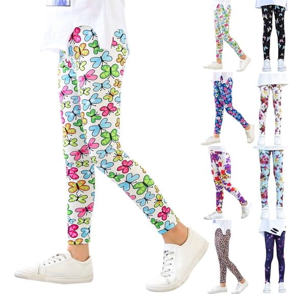 Girls' Cute Floral Printed Stretch Ankle Length Leggings (Green 2-3 Years)