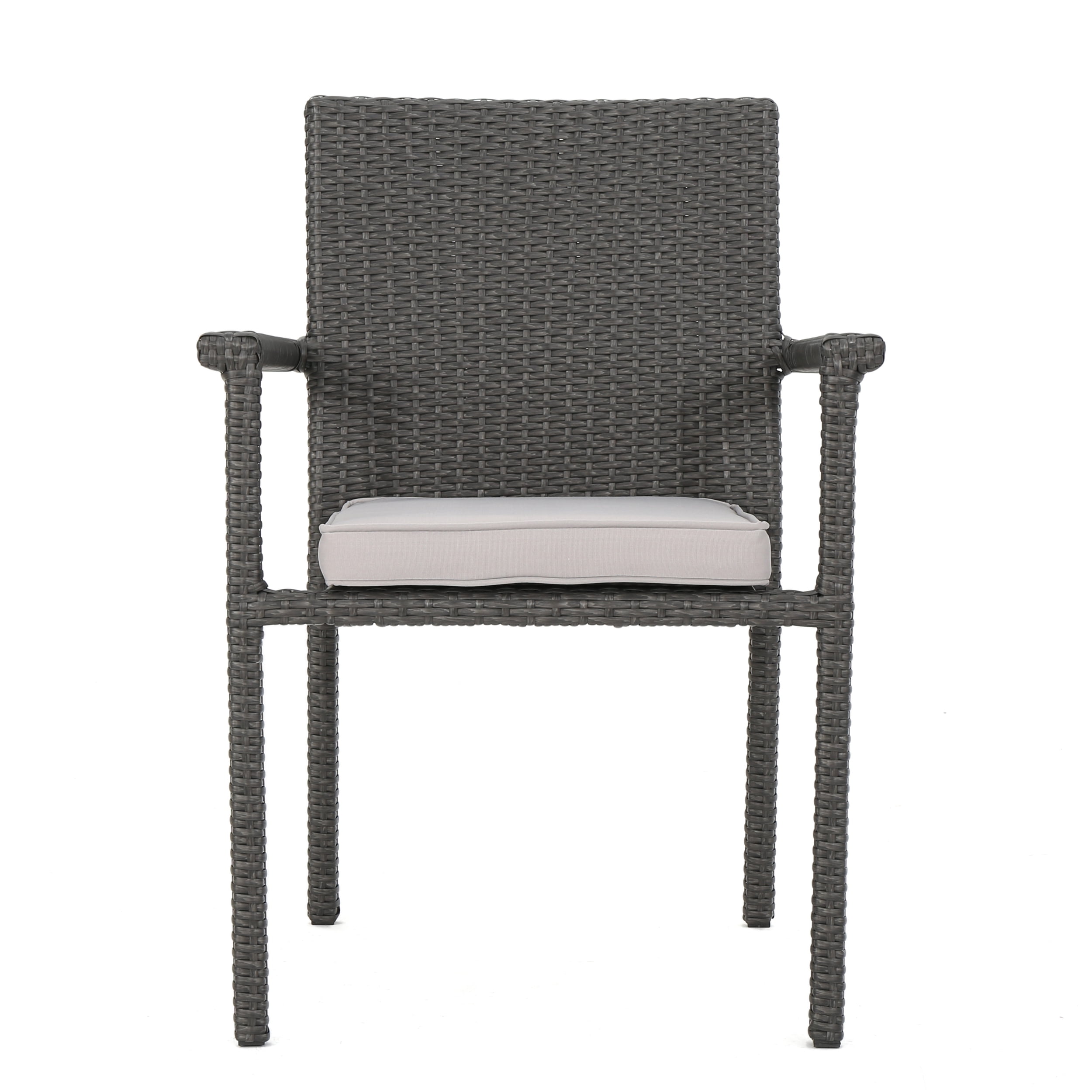 Porto Outdoor 5 Piece Square Wicker Dining Set with Cushions, Grey, Silver