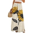 thumbnail image 2 of Boho Wide Leg Pants for Women Flowy Drawstring Floral Palazzo Pants Baggy Tropical Hawaiian Pull on Beach Pant Khaki S, 2 of 8