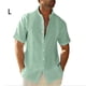 thumbnail image 2 of Minnieouse Camisa de hombre Casual manga corta transpirable botón abajo Color sólido moda viajes citas camisas ropa Camisetas Verde L, 2 of 5