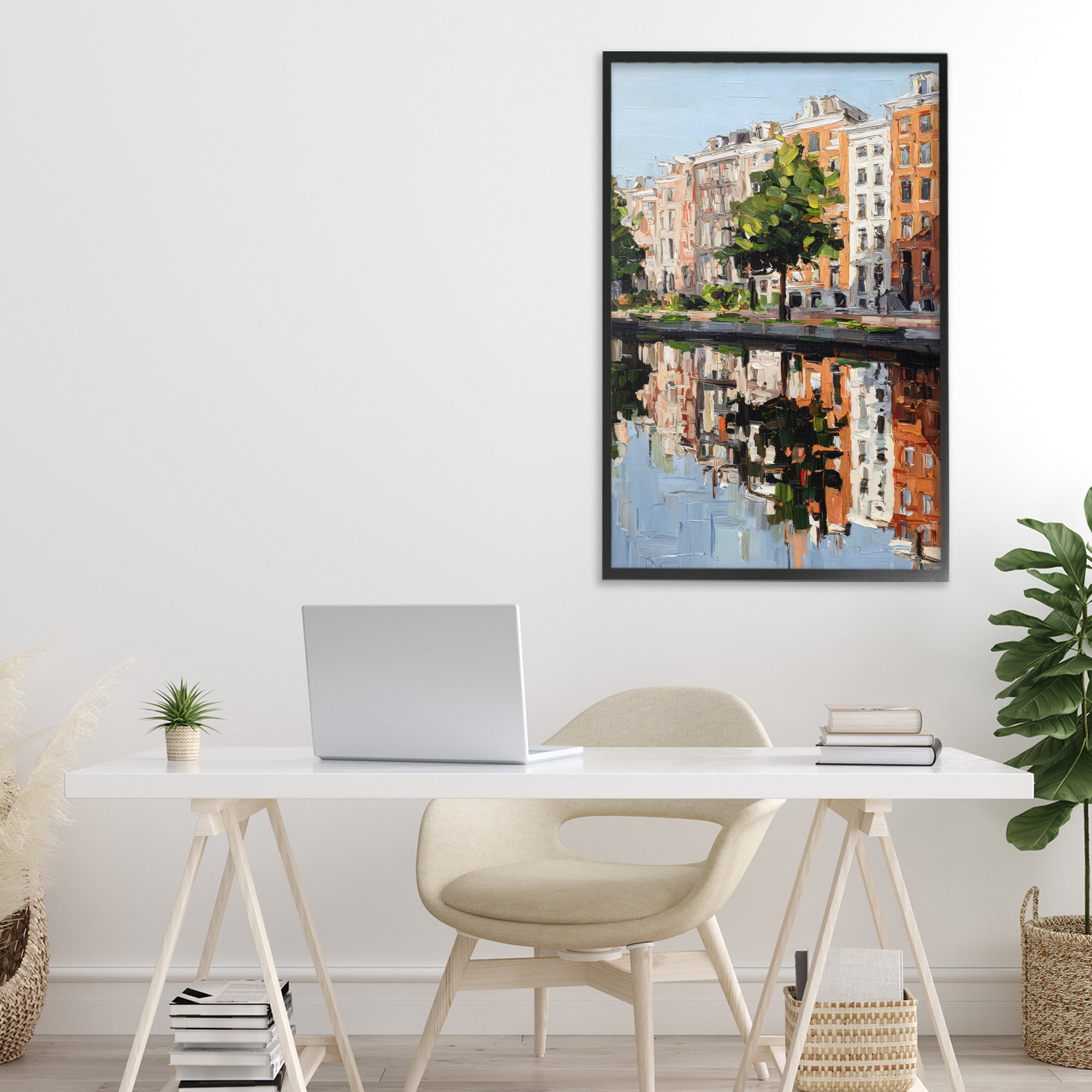 Stupell Industries Waterside Apartments on Canal Black Framed Giclee Art, design by Petal Prints Design