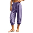 thumbnail image 5 of Nugftut Capri Pants for Women Solid Color Elastic Loose Capris Drawstring Summer Trave Capri Pants High Waisted Pants, 5 of 8